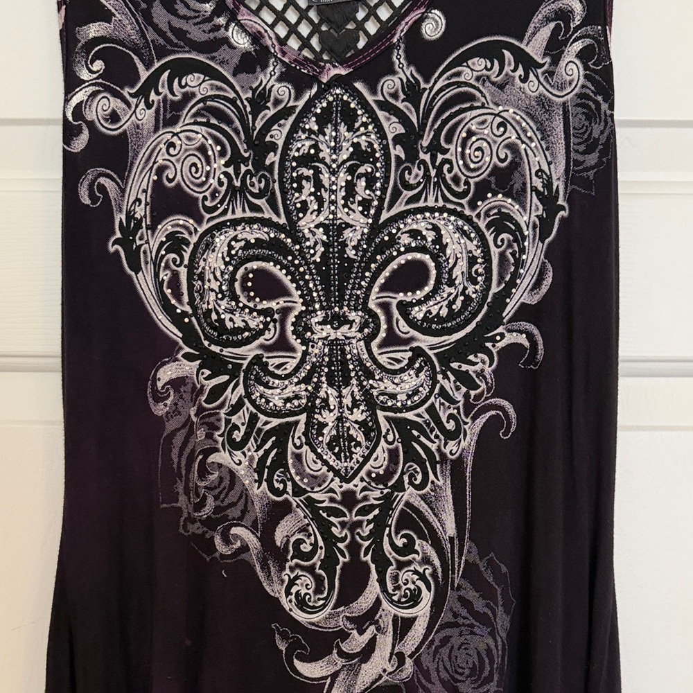 Vocal Black & Fuchsia High-Low Sleeveless Embellished Dress, XL - Picture 3 of 10